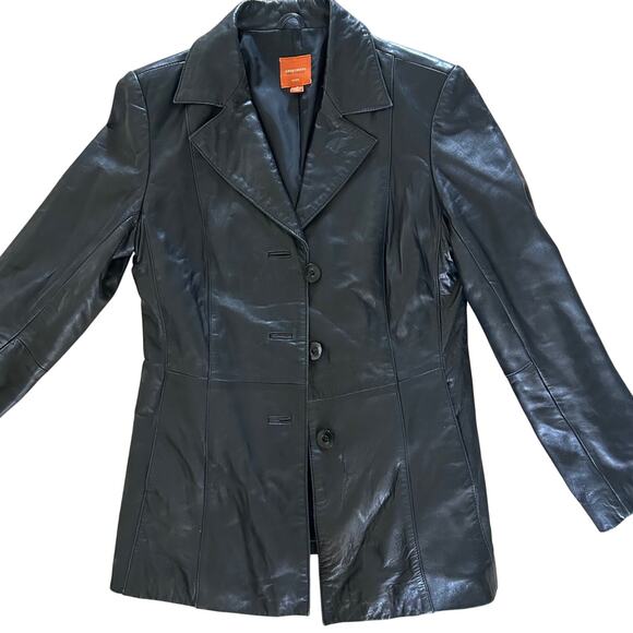 Anonymous John Carslisle Leather Jacket Women SZPM Black 3 Button Classic Blazer - Picture 4 of 12